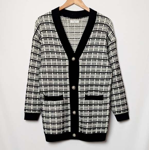 BABATON Lacer Tweed Cardigan Wool Sweater Pearl Buttons Black White XXS Aritzia - Picture 10 of 14